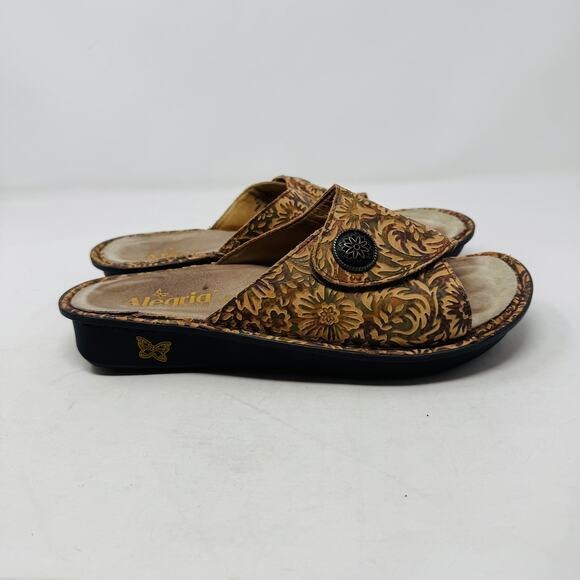 Alegria Vivica Floral Slide Sandals Brown Open Toe Comfort Shoes Clogs Size 41 - Picture 7 of 11